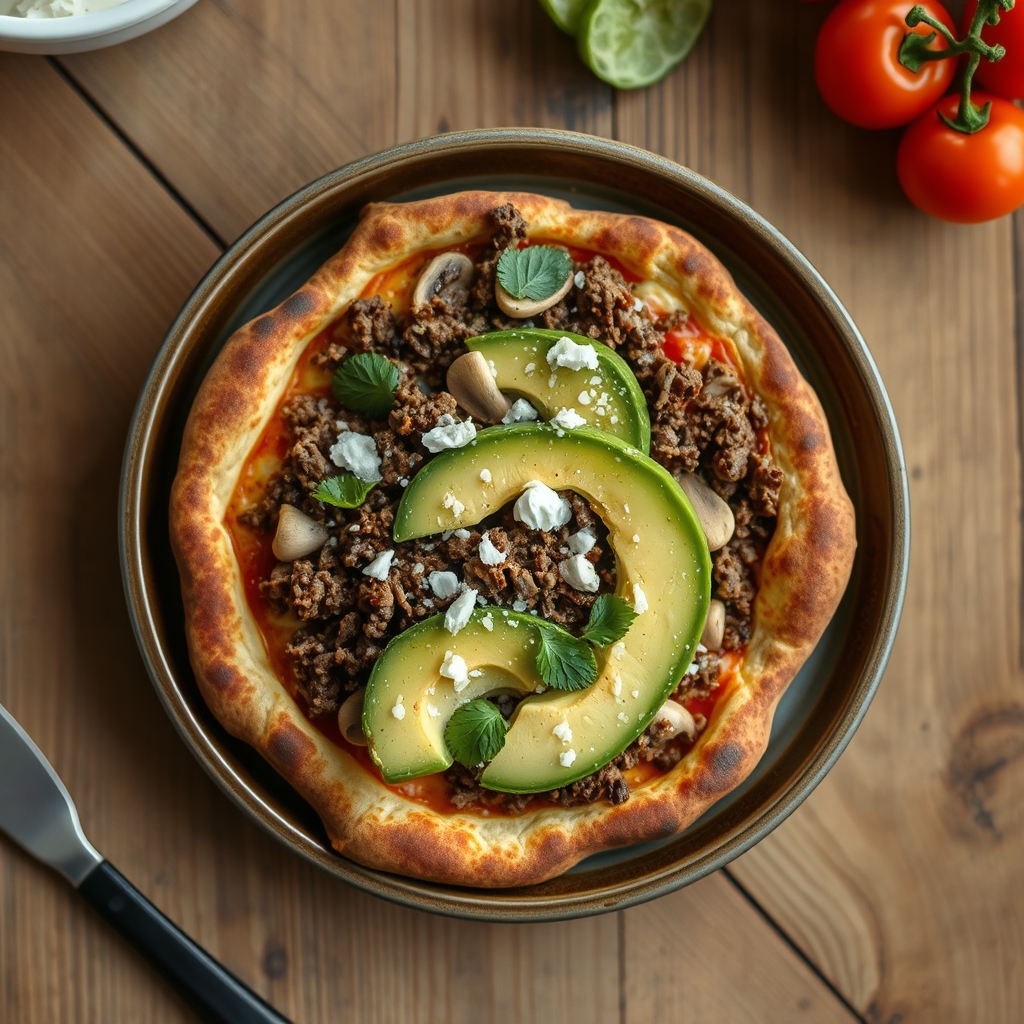 Avocado-Beef Tortilla Pizza