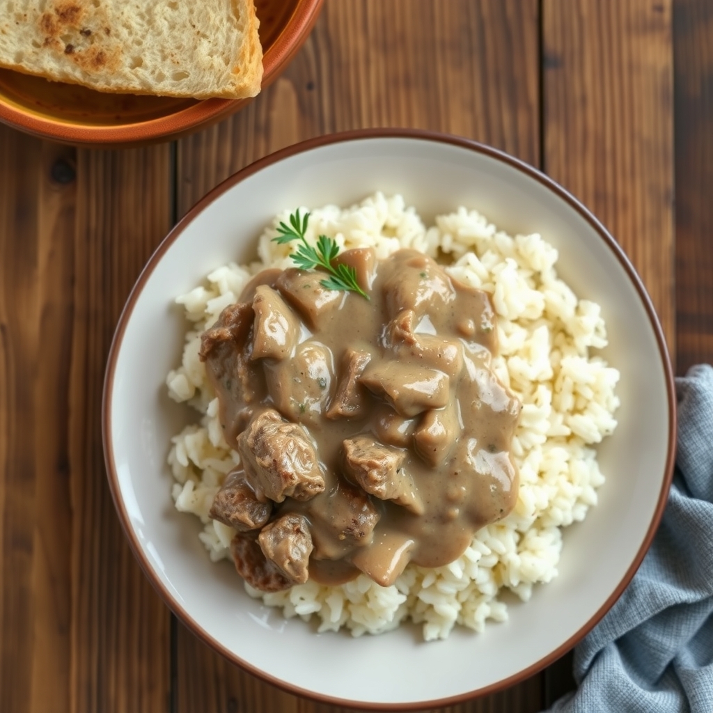 Beef & Rice With Mushroom Gravy