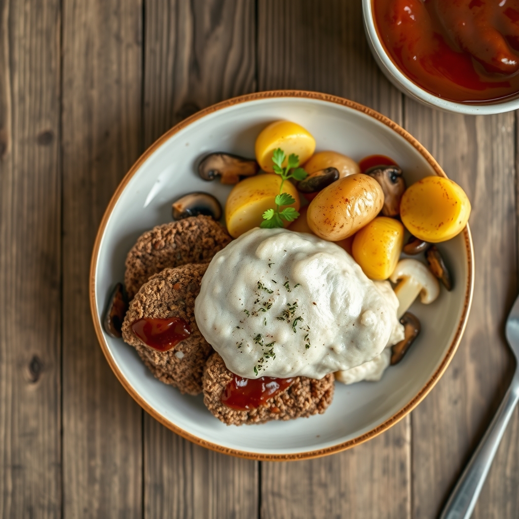 Beef Patties With Mushrooms And Potatoes