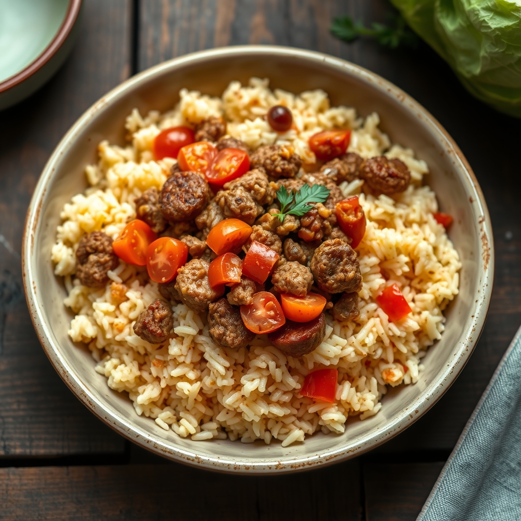 Cabbage And Rice Jambalaya In Rice Cooker