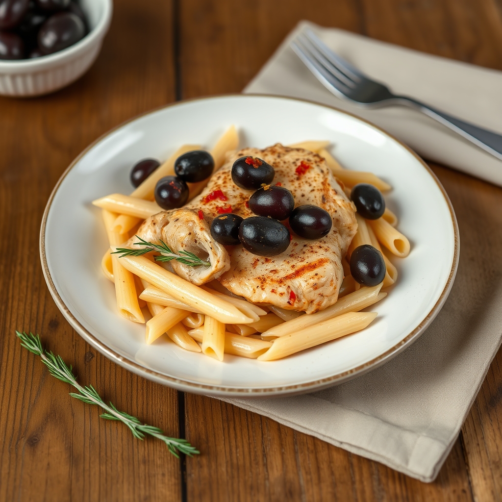 Chicken And Penne Pasta With Kalamata Olives
