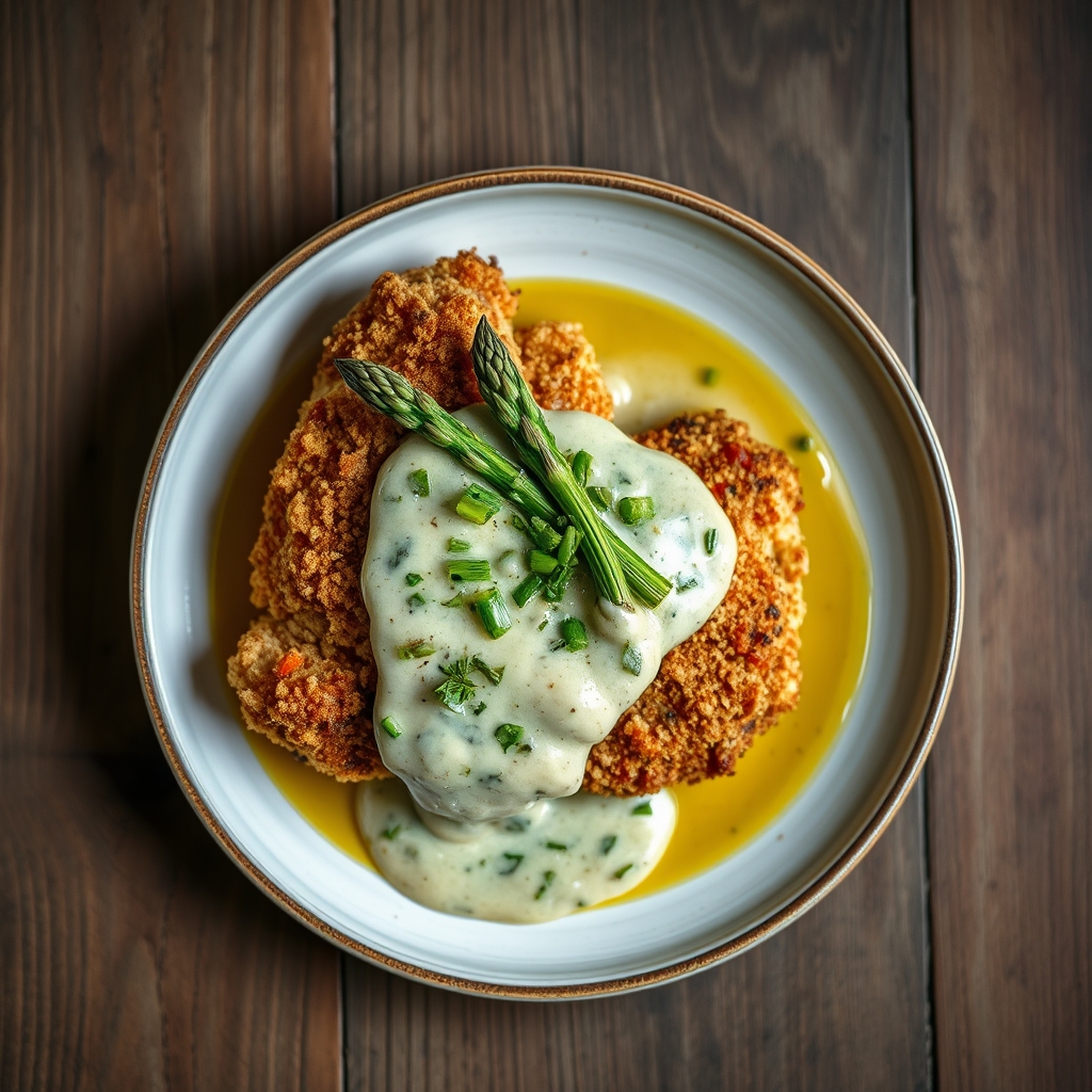 Crispy Chicken With Asparagus Sauce