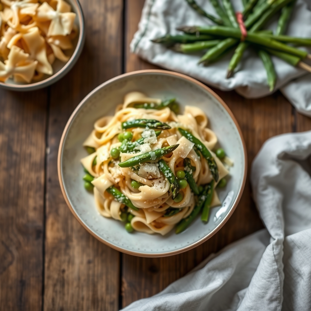 Pasta, Sugar Peas, Asparagus And Parmesan
