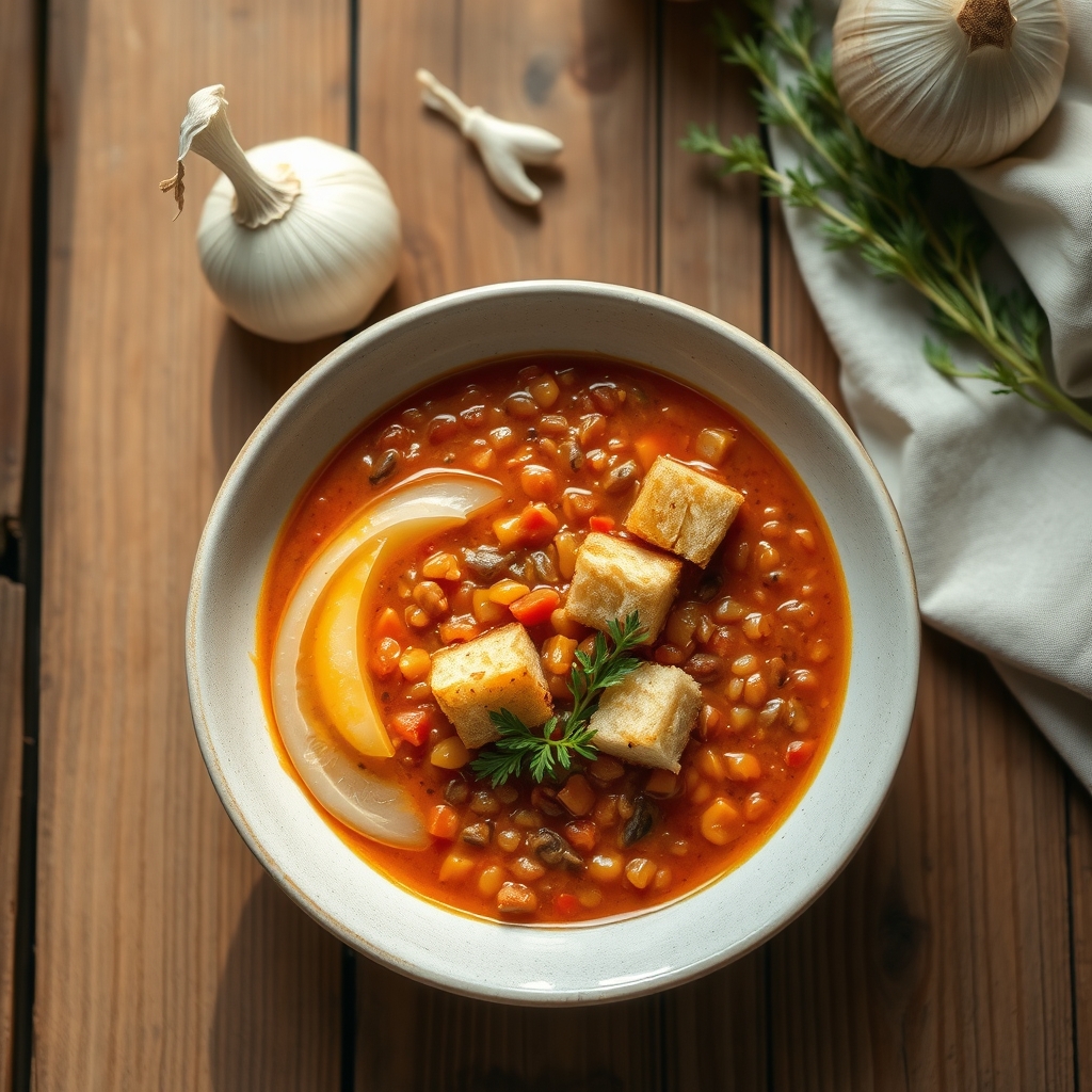 Red Lentil Soup With Garlic Croutons