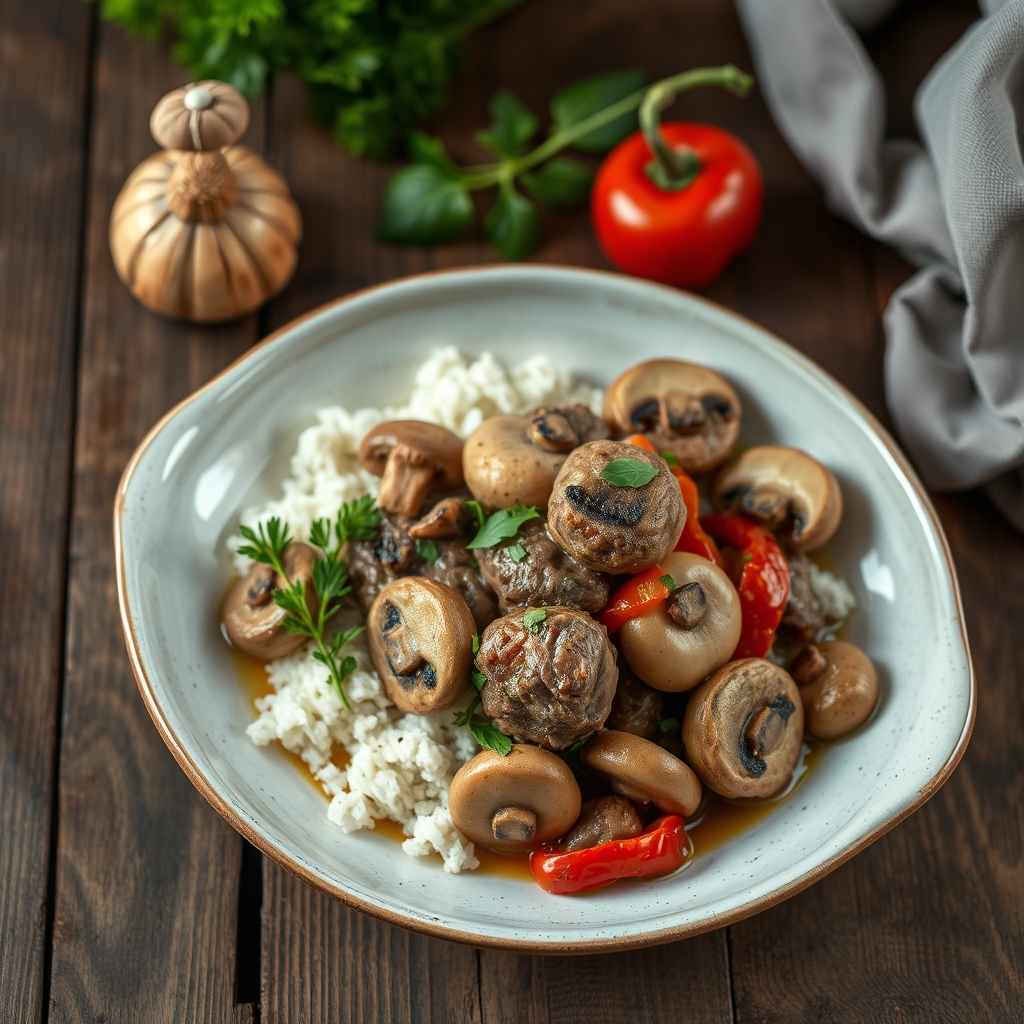 Veal With Mushrooms And Peppers